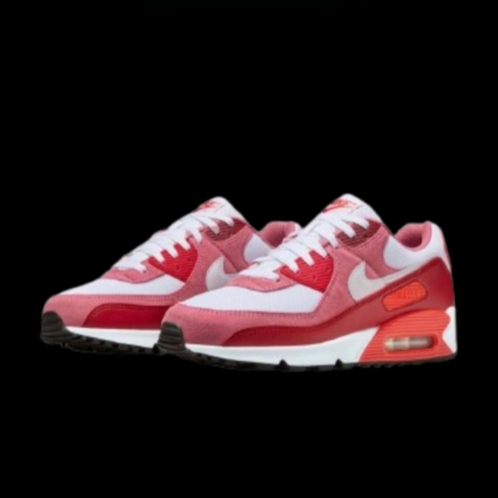 Nike Air Max 90 Running Mens Size 9 White Peony Pink Crimson Red